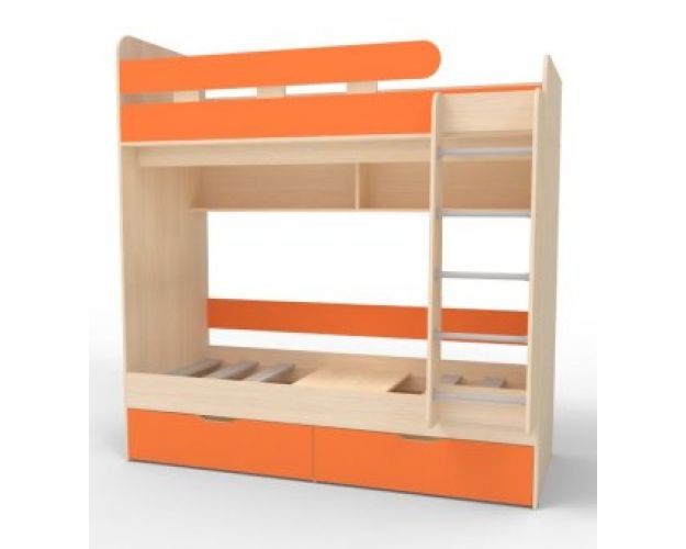 Кровать двухъярусная Юниор-5 Дуб молочный/Оранжевый